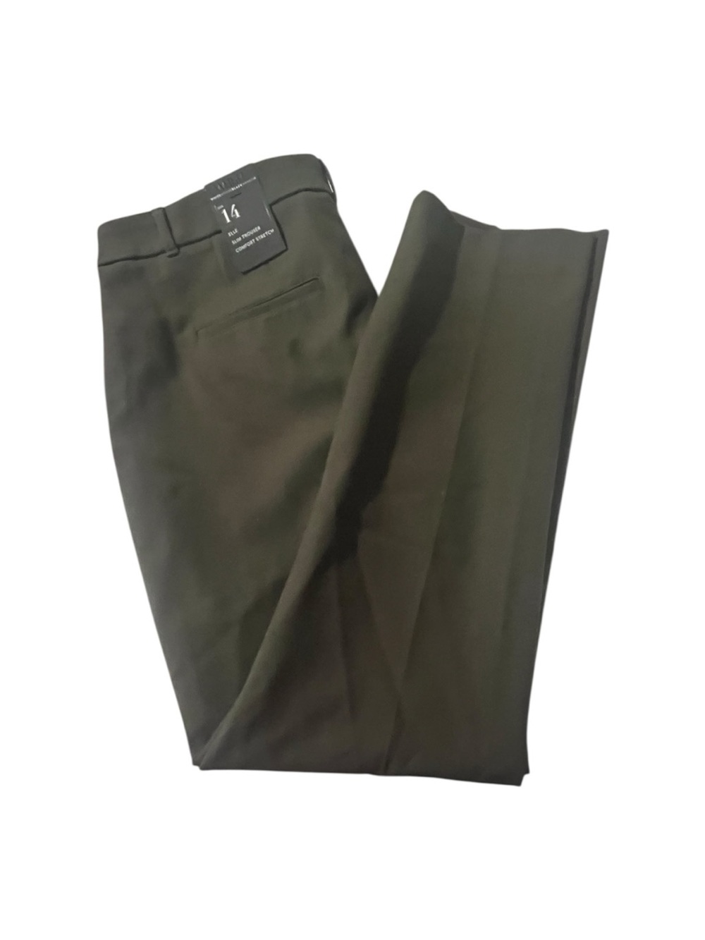 NWT! WHBM Elle Slim Trouser Comfort Stretch Pants, Size 14 in Olive.
